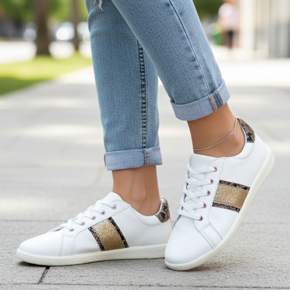 West Loop Whitr/Glittery Snakeskin Patterned Sneakers